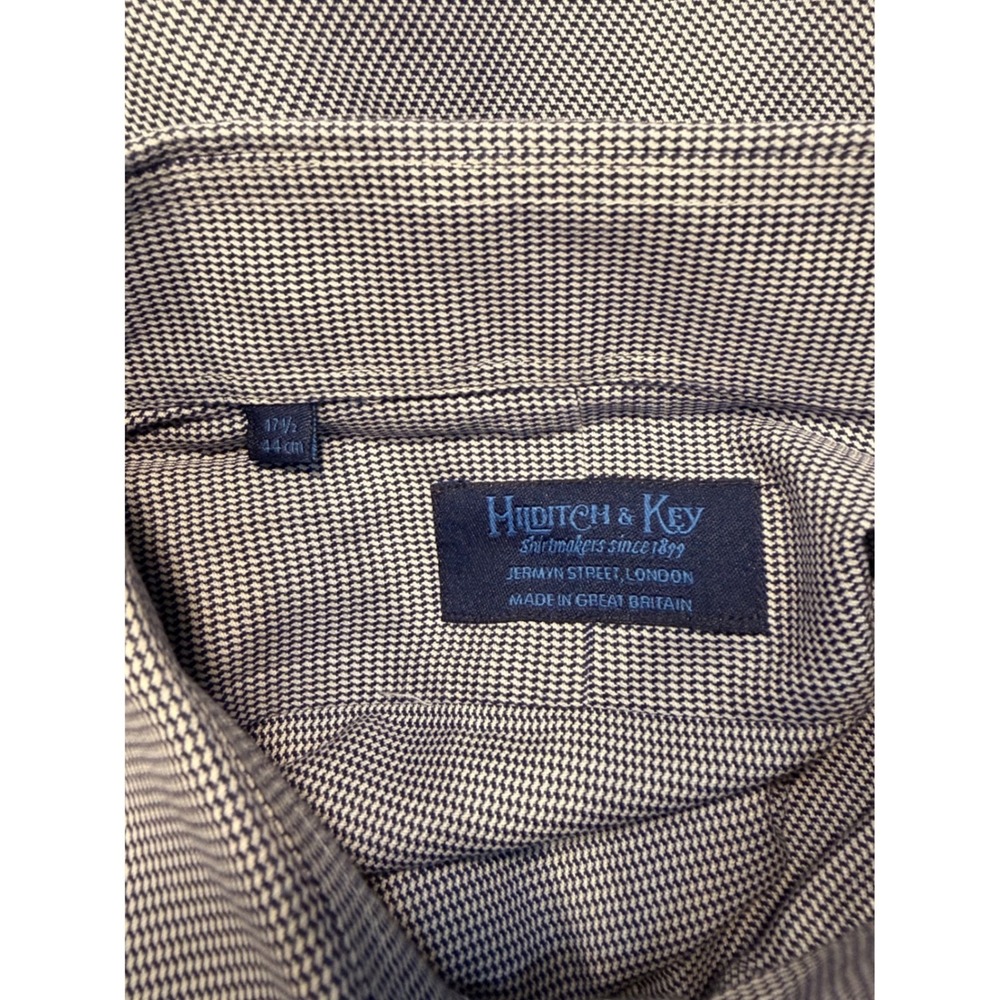 Hitchcock & Key London Mens Dress Shirt Blue White Micro Check Button Down - Picture 6 of 6